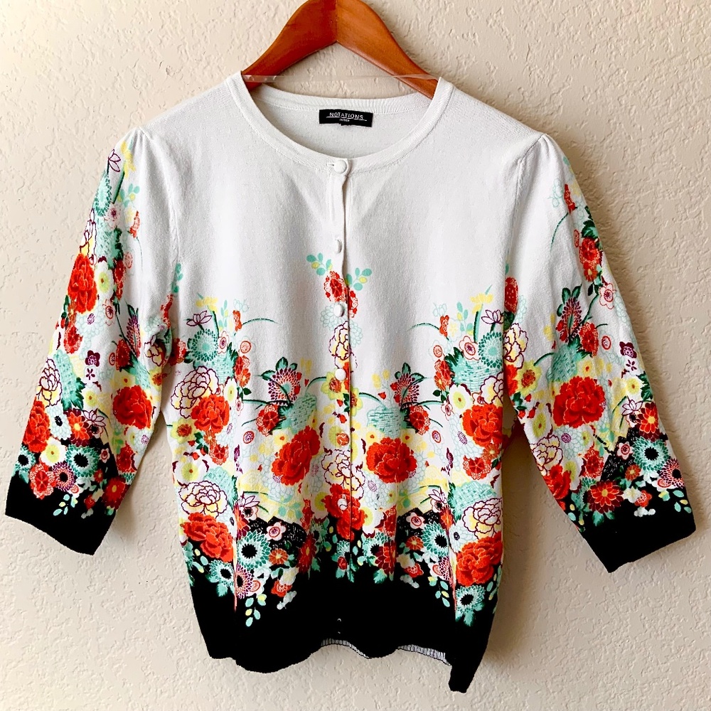 LIKE NEW! Cotton Sweater Floral Cardigan Size Small/Petite